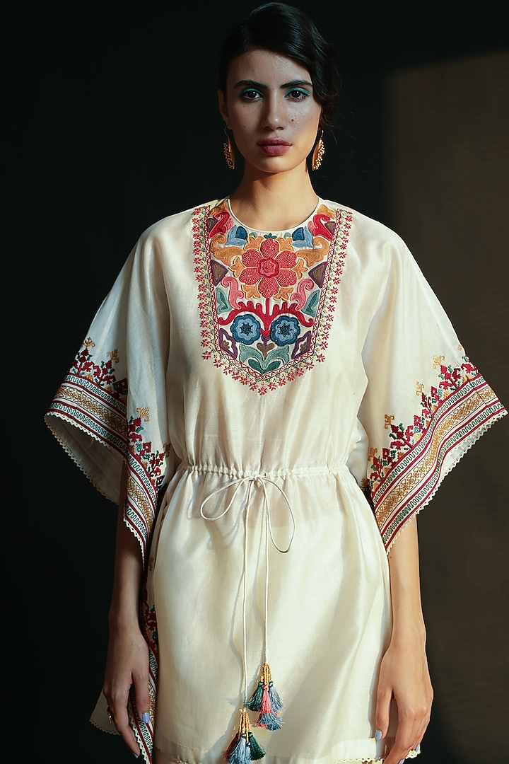 Ivory Embroidered Kaftan by Chandrima at Pernia's Pop Up Shop