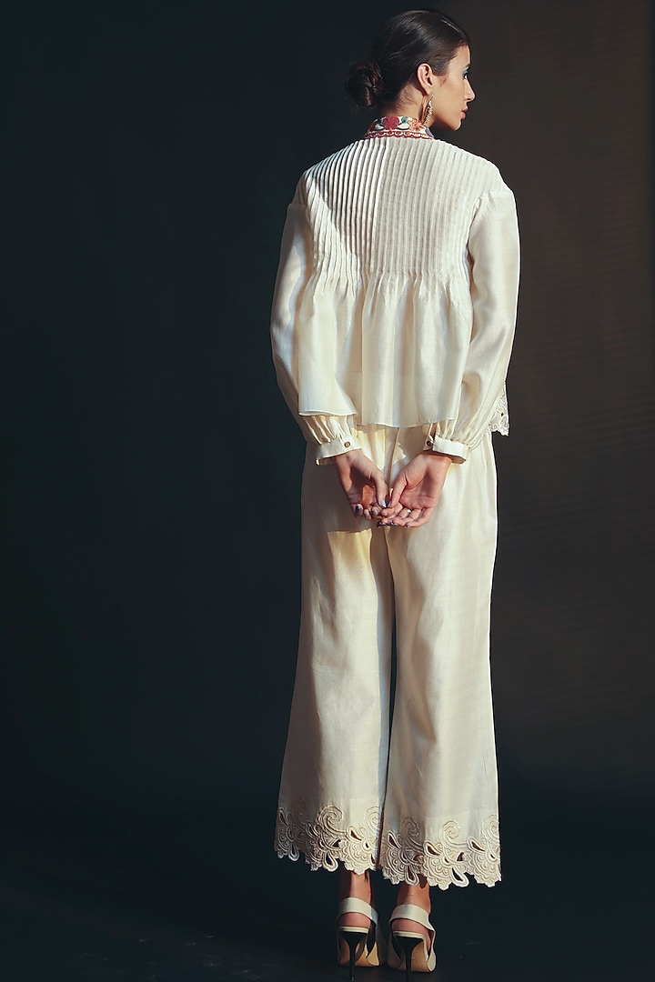 Ivory Embroidered Pants by Chandrima at Pernia's Pop Up Shop