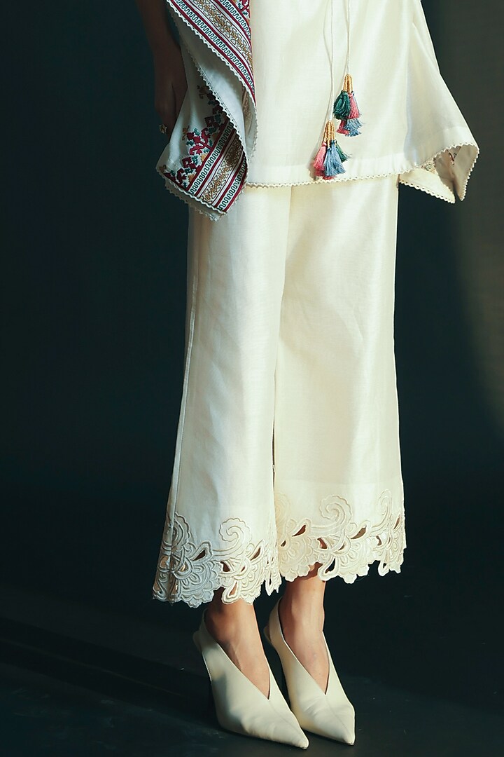 Ivory Embroidered Pants by Chandrima at Pernia's Pop Up Shop