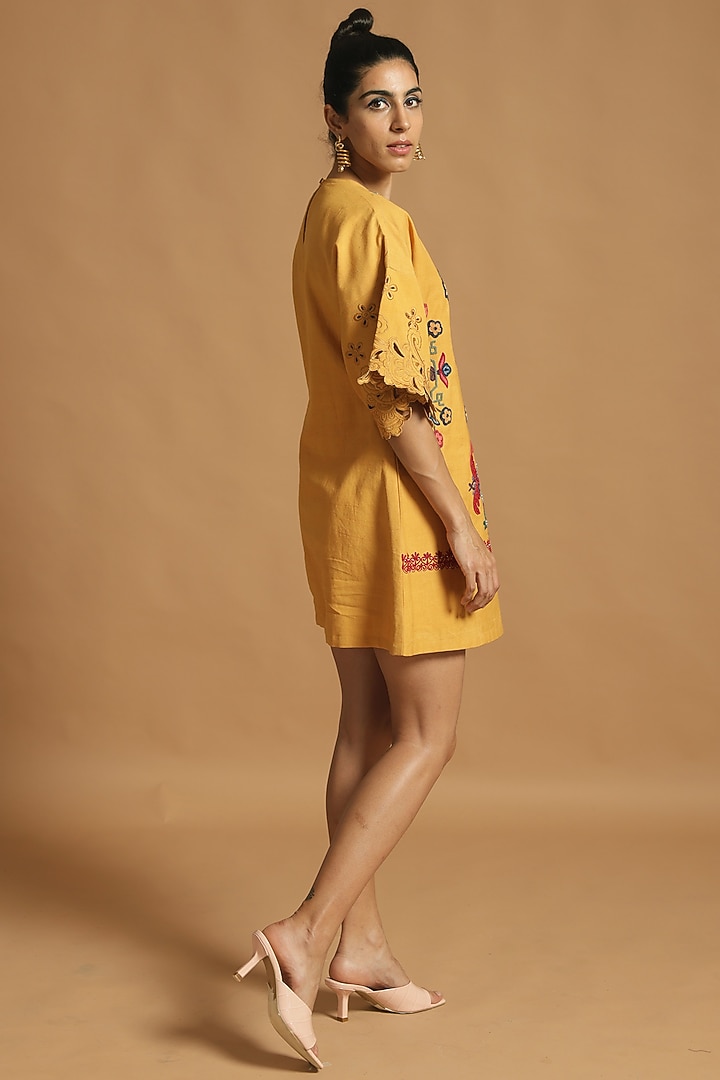 Yellow Embroidered Vacation Dress by Chandrima at Pernia's Pop Up Shop