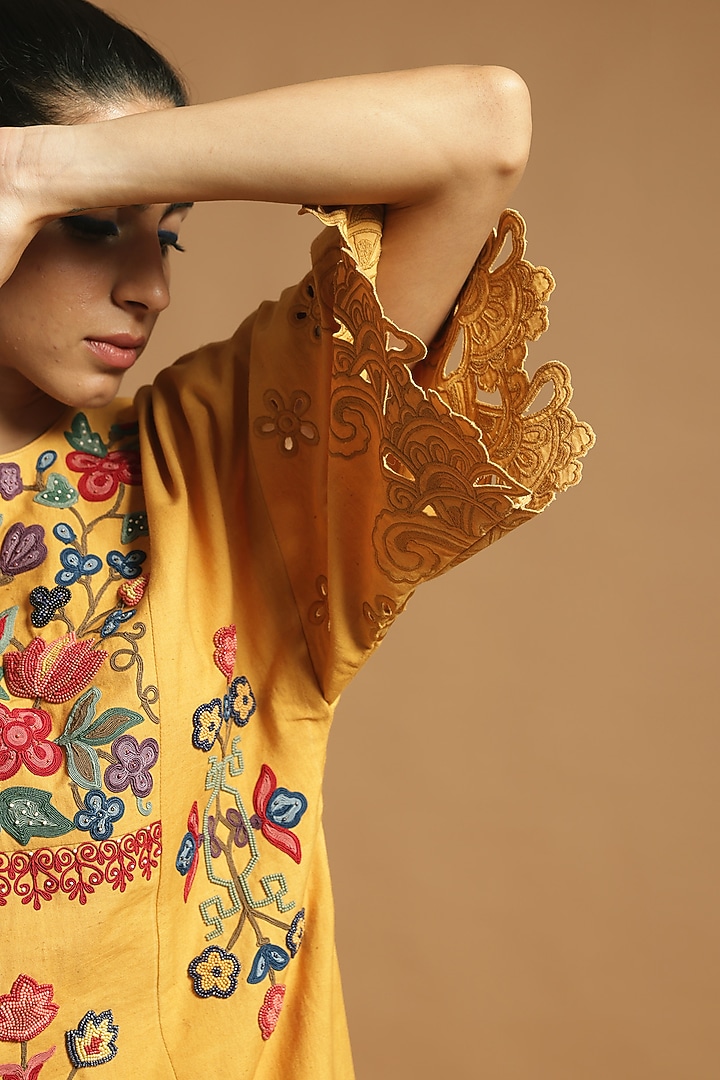 Yellow Embroidered Vacation Dress by Chandrima at Pernia's Pop Up Shop