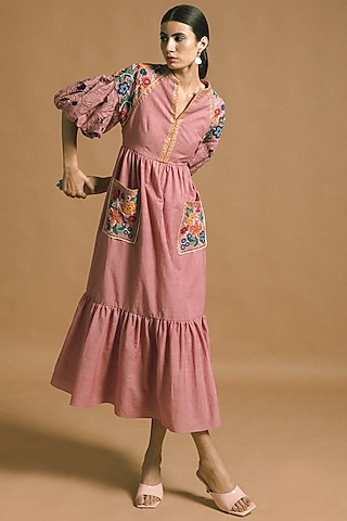 Blush Pink Embroidered Dress by Chandrima