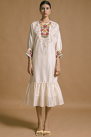 White Embroidered Kimono Dress by Chandrima
