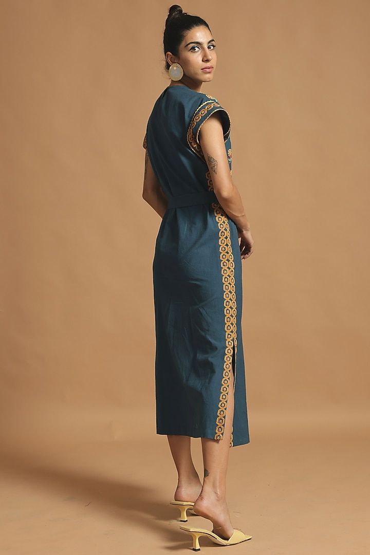 Cobalt Blue Embroidered Cocktail Dress With Slits by Chandrima at Pernia's Pop Up Shop
