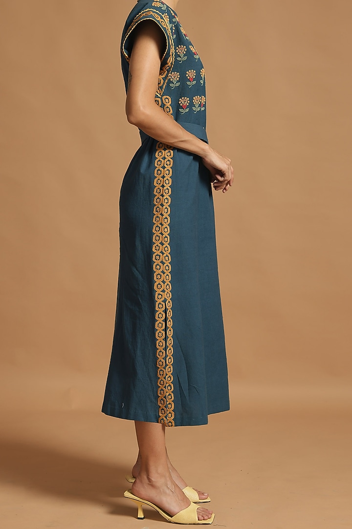 Cobalt Blue Embroidered Cocktail Dress With Slits by Chandrima at Pernia's Pop Up Shop