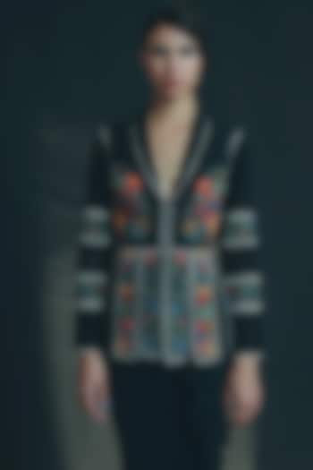 Black Thread Embroidered Jacket by Chandrima