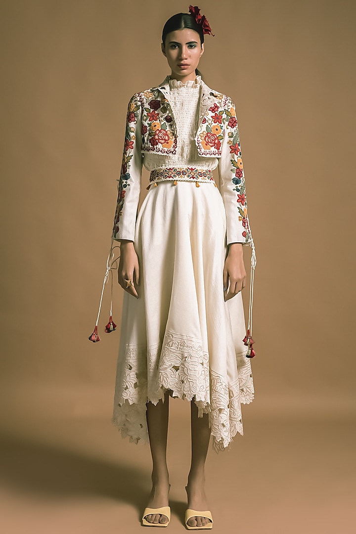 Ivory Cutwork Embroidered Skirt by Chandrima