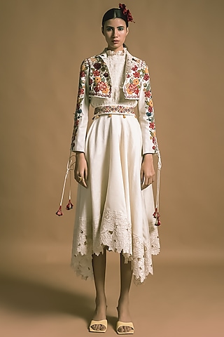 Ivory Cutwork Embroidered Skirt by Chandrima