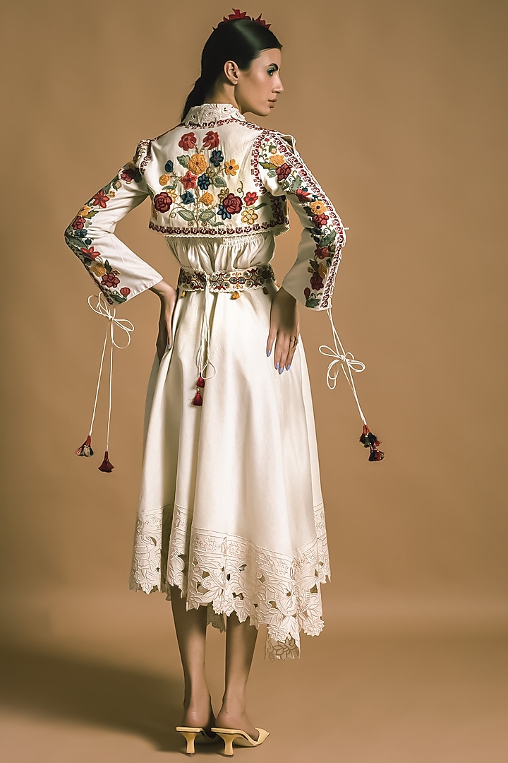 Ivory Cutwork Embroidered Skirt by Chandrima at Pernia's Pop Up Shop