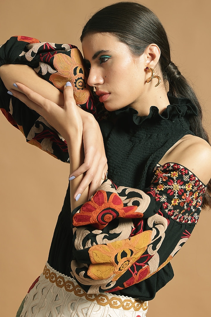 Black Embroidered Halter Top by Chandrima at Pernia's Pop Up Shop