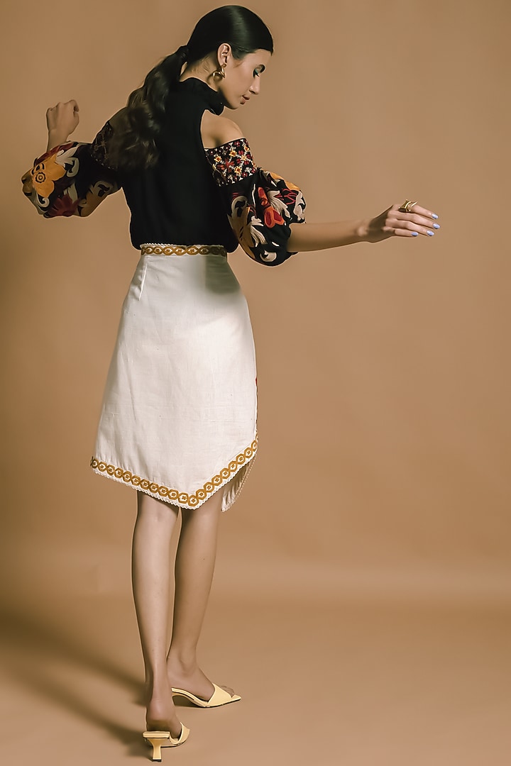 White Beads Embroidered Skirt by Chandrima at Pernia's Pop Up Shop