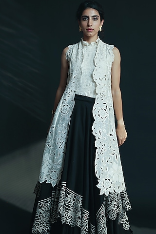Ivory Cutwork Embroidered Jacket by Chandrima