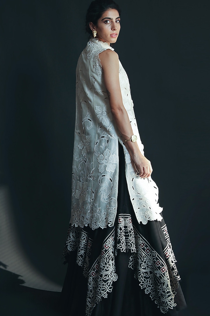 Ivory Cutwork Embroidered Jacket by Chandrima at Pernia's Pop Up Shop