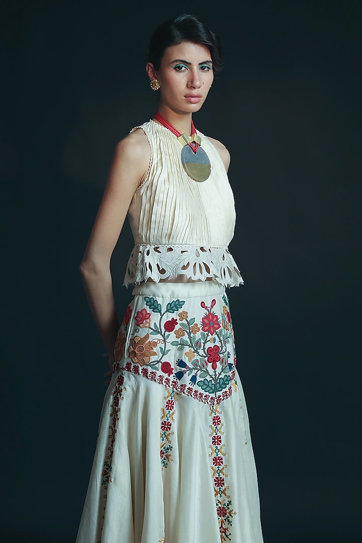 Ivory Cutwork Embroidered Top by Chandrima