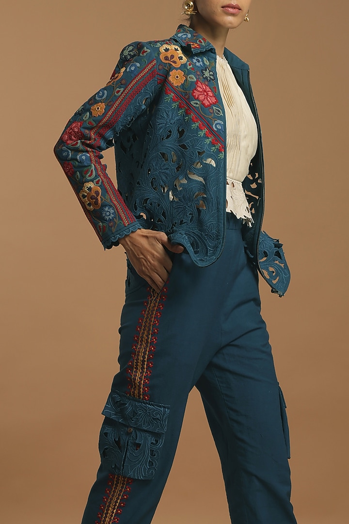 Cobalt Blue Embroidered Pants by Chandrima at Pernia's Pop Up Shop