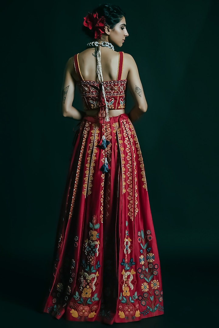 Red Embroidered Bustier by Chandrima at Pernia's Pop Up Shop