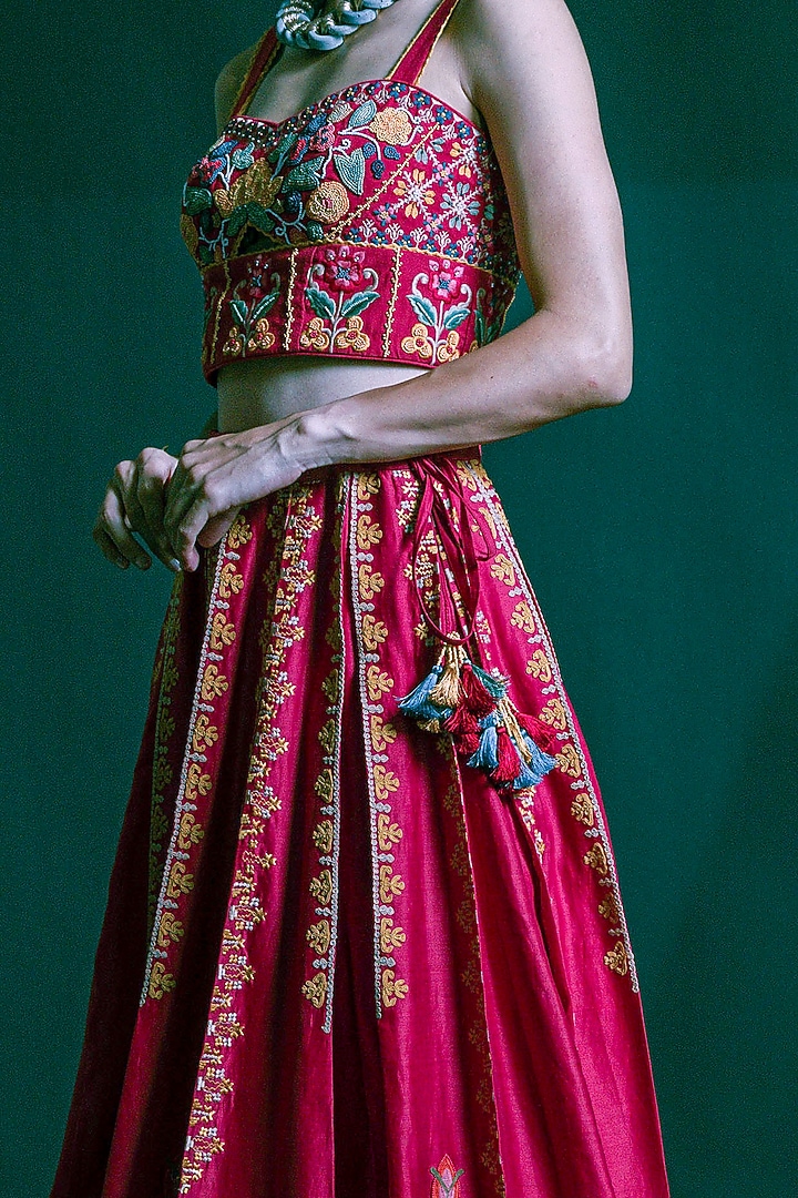 Red Embroidered Bustier by Chandrima at Pernia's Pop Up Shop