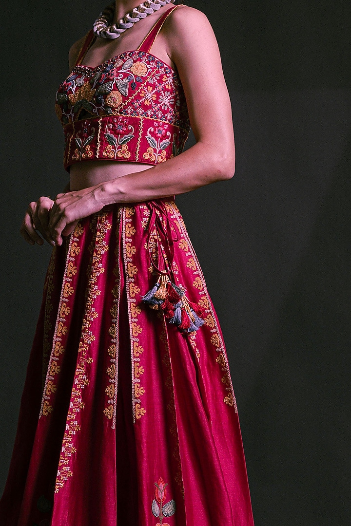 Red Cutwork Embroidered Wedding Lehenga by Chandrima at Pernia's Pop Up Shop