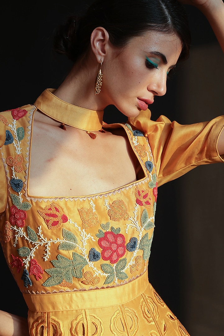 Pernia's Pop Up Shop - Chandrima Women Yellow Cutwork Embroidered Dress