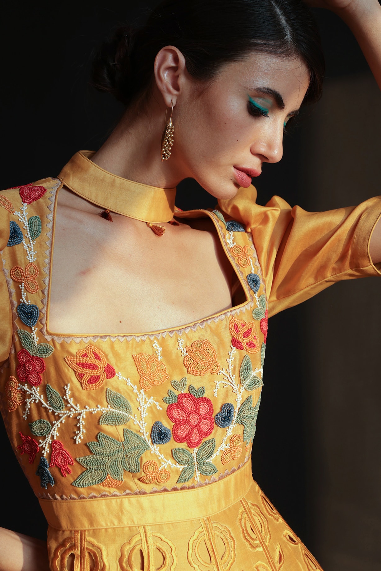 green emerald velvet dress Yellow Sequins Embroidery lace Work Radha Krishna Dress – kridhas main image 0