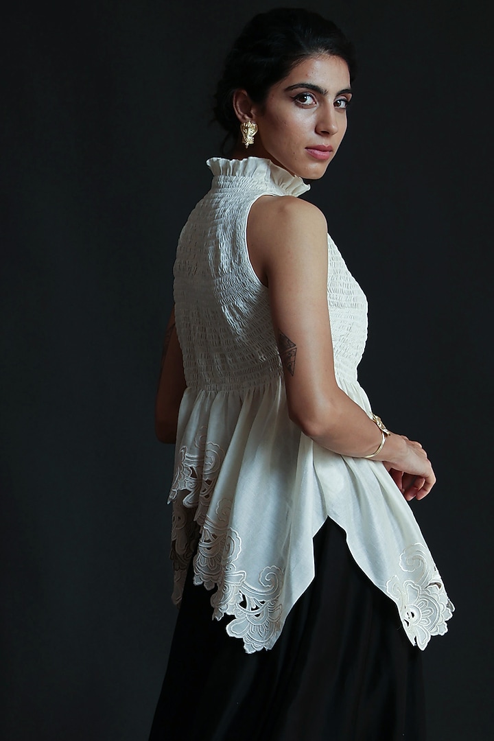 White Embroidered Halter Top by Chandrima at Pernia's Pop Up Shop