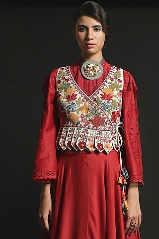 Ivory Cutwork Embroidered Waistcoat by Chandrima
