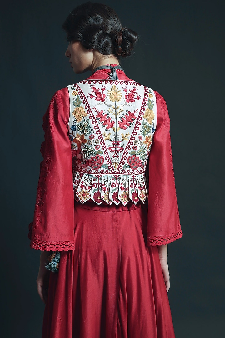 Ivory Cutwork Embroidered Waistcoat by Chandrima at Pernia's Pop Up Shop