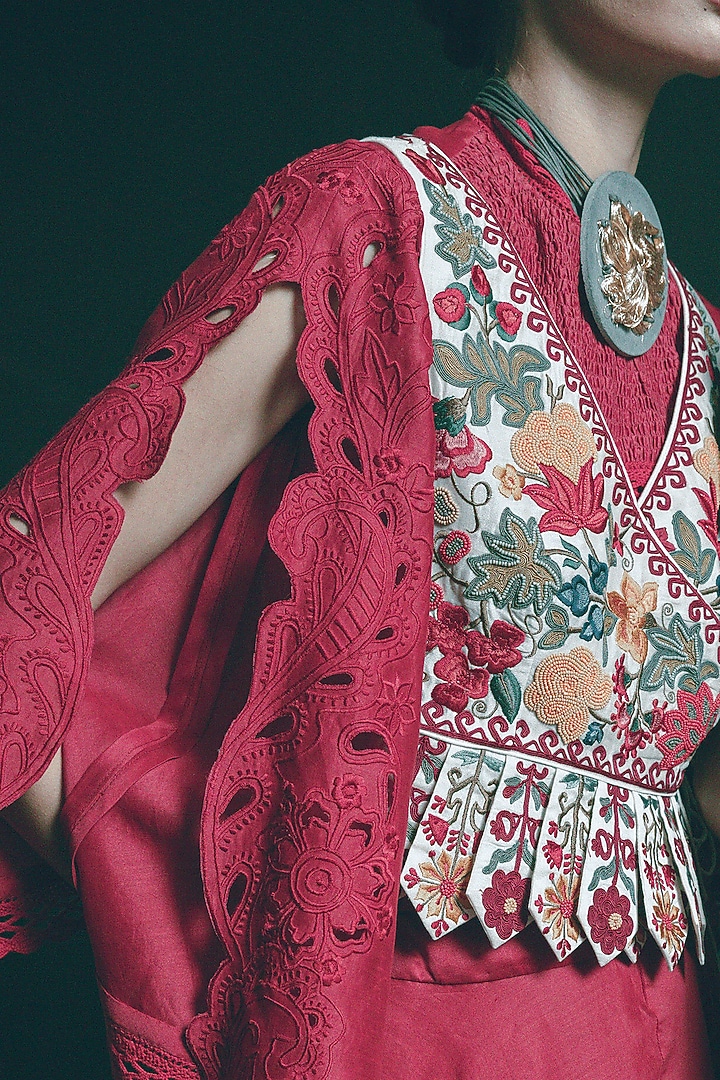 Ivory Cutwork Embroidered Waistcoat by Chandrima at Pernia's Pop Up Shop