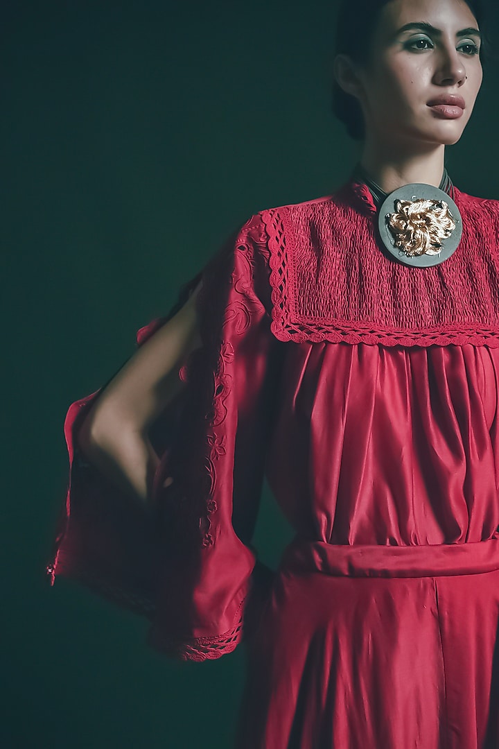 Red Cutwork Embroidered Top by Chandrima at Pernia's Pop Up Shop