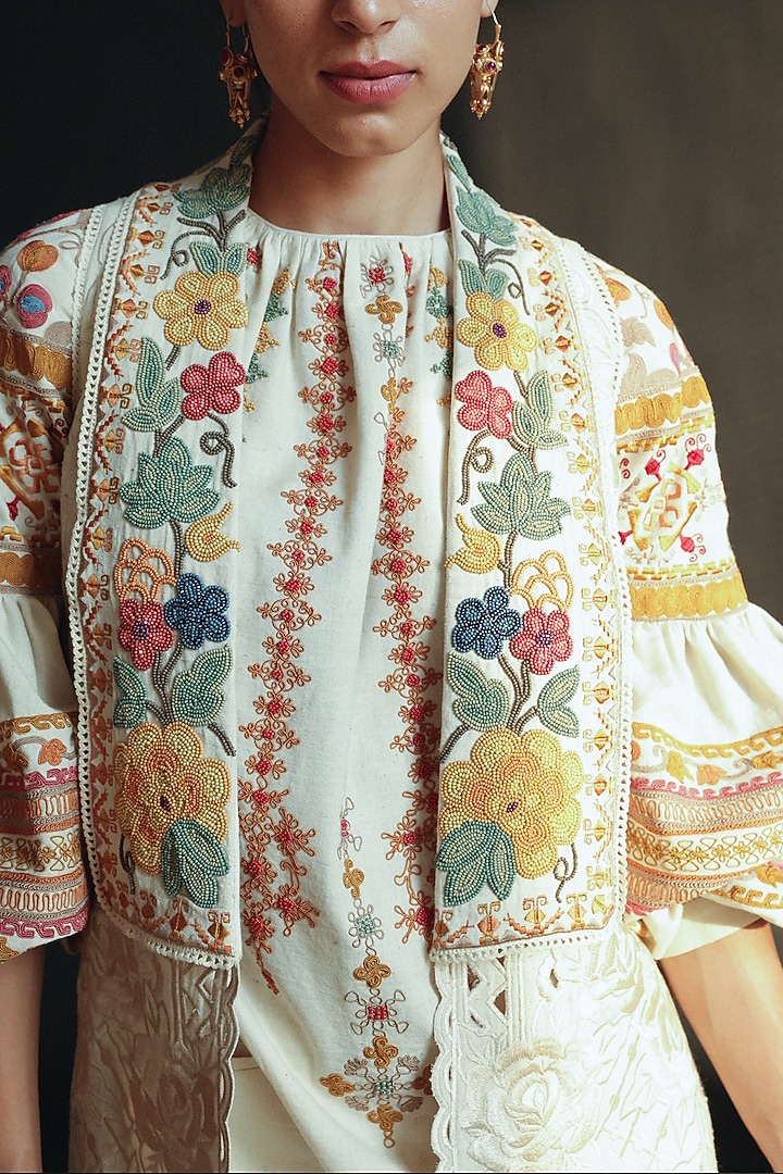 Ivory Embroidered Jacket by Chandrima at Pernia's Pop Up Shop