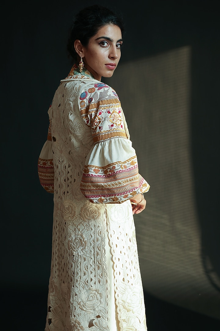 Ivory Embroidered Jacket by Chandrima at Pernia's Pop Up Shop