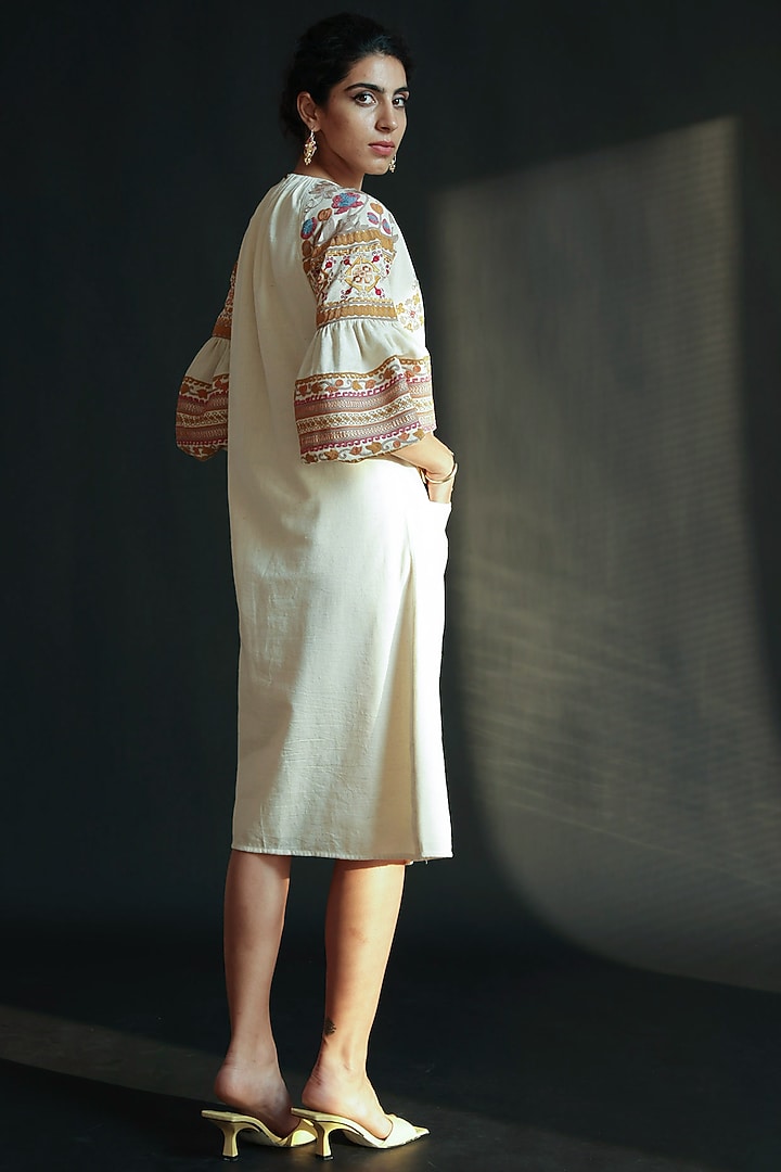 Ivory Kala Cotton Embroidered Vacation Dress by Chandrima at Pernia's Pop Up Shop