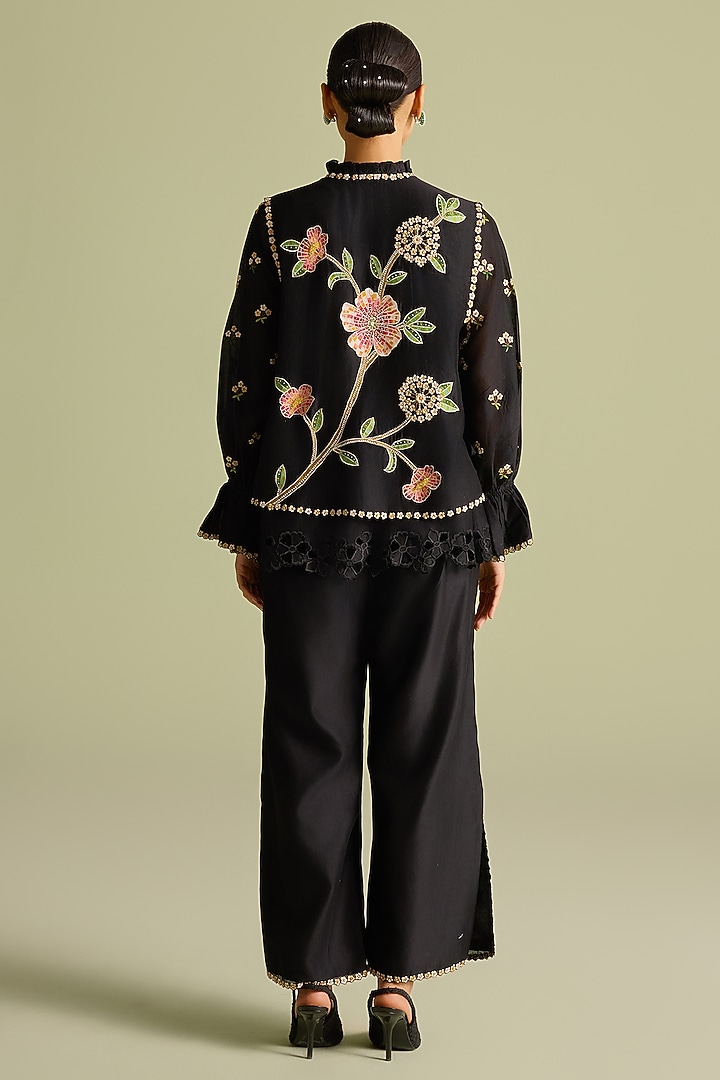 Black Chanderi Thread Work Layered Shirt by Chandrima at Pernia's Pop Up Shop