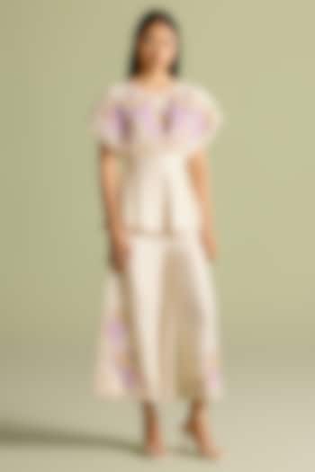 Ivory Chanderi Cutwork Pleated Corset Top by Chandrima at Pernia's Pop Up Shop