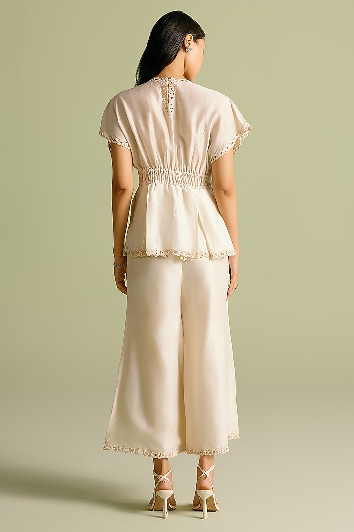 Ivory Chanderi Cutwork Pants by Chandrima at Pernia's Pop Up Shop