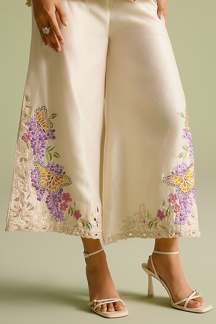Ivory Chanderi Cutwork Pants by Chandrima at Pernia's Pop Up Shop