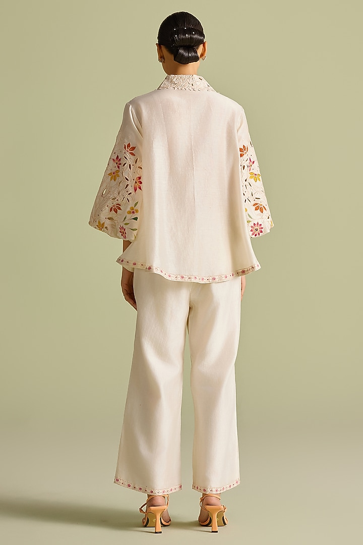 Ivory Chanderi Applique Work Shirt by Chandrima at Pernia's Pop Up Shop