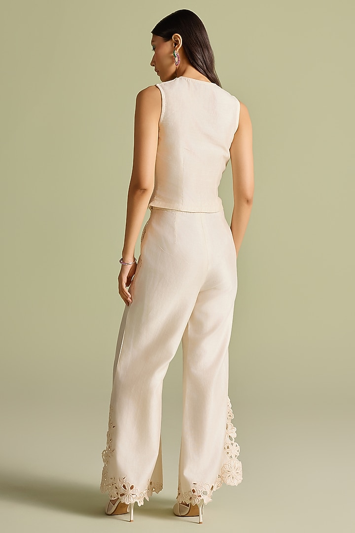Ivory Chanderi Pleated Crop Top by Chandrima at Pernia's Pop Up Shop