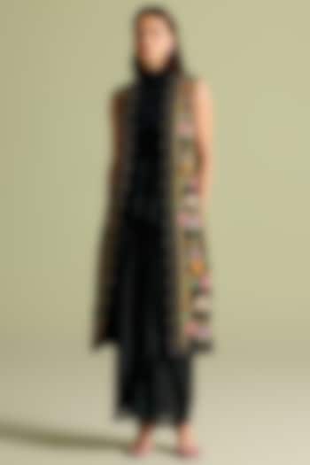 Black Chanderi Cutwork Bell Bottom Pants by Chandrima at Pernia's Pop Up Shop