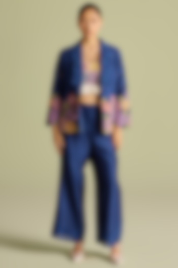 Indigo Chanderi Tonal Cutwork Pants by Chandrima at Pernia's Pop Up Shop