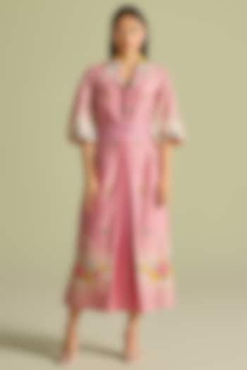 Pink & Ivory Chanderi Thread & Bead Work Cocktail Dress by Chandrima at Pernia's Pop Up Shop