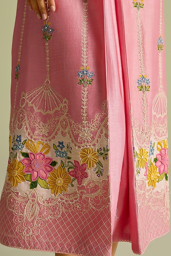 Pink & Ivory Chanderi Thread & Bead Work Cocktail Dress by Chandrima at Pernia's Pop Up Shop