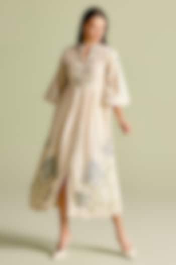 Ivory Chanderi Thread & Cutwork Midi Cocktail Dress by Chandrima at Pernia's Pop Up Shop