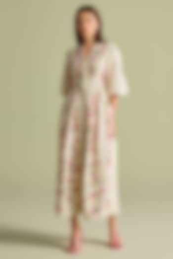 Ivory Chanderi Thread & Bead Work Midi Cocktail Dress by Chandrima at Pernia's Pop Up Shop