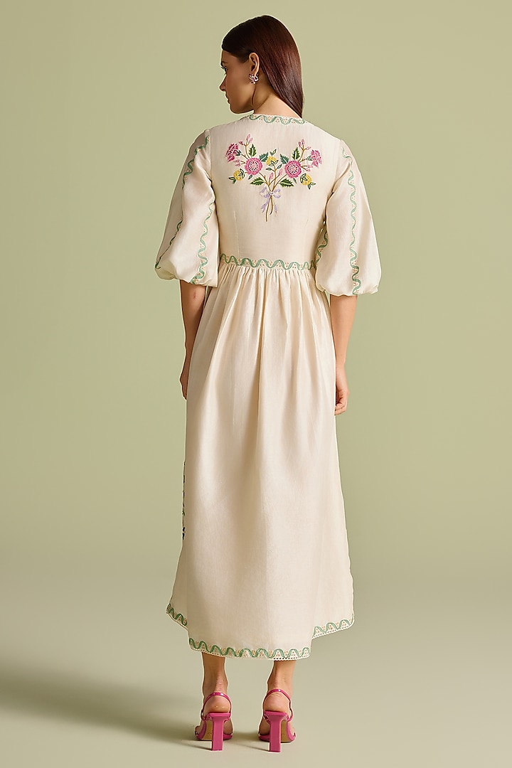 Ivory Chanderi Thread & Bead Work Midi Cocktail Dress by Chandrima at Pernia's Pop Up Shop