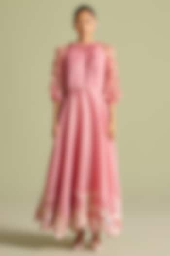 Pink Silk Organza 3D Floral Applique Flounce Cocktail Dress by Chandrima at Pernia's Pop Up Shop