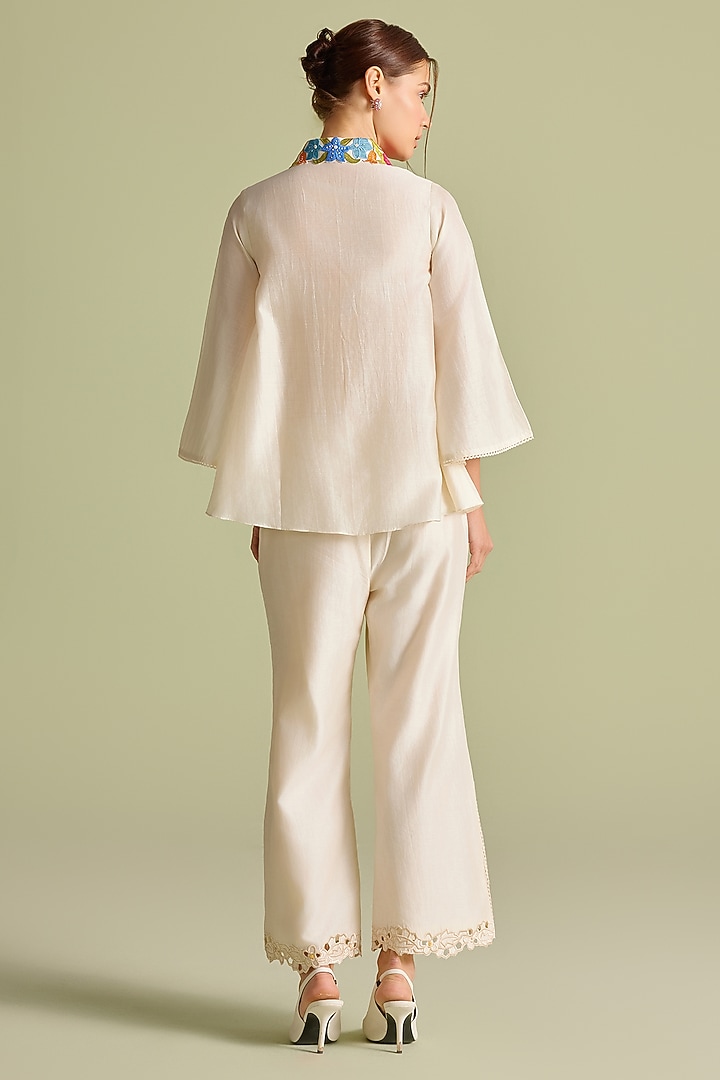 Ivory Chanderi Cutwork Pants by Chandrima at Pernia's Pop Up Shop