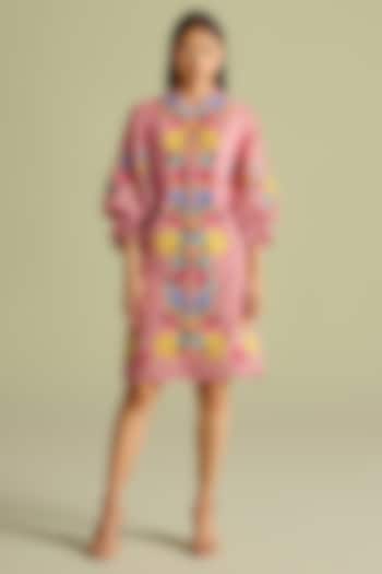 Pink Chanderi Cutwork Layered Mini Cocktail Dress by Chandrima at Pernia's Pop Up Shop