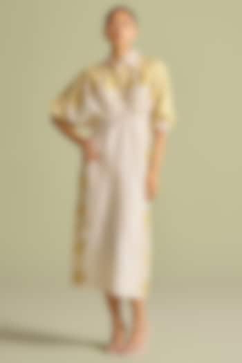 Ivory & Yellow Chanderi Thread Work Kimono Cocktail Dress by Chandrima at Pernia's Pop Up Shop