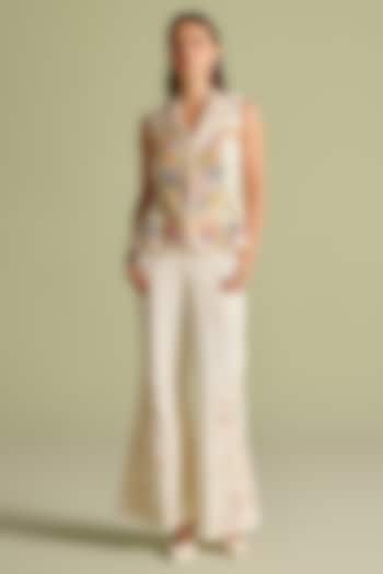 Ivory Chanderi Cord & Bead Work Waistcoat by Chandrima at Pernia's Pop Up Shop